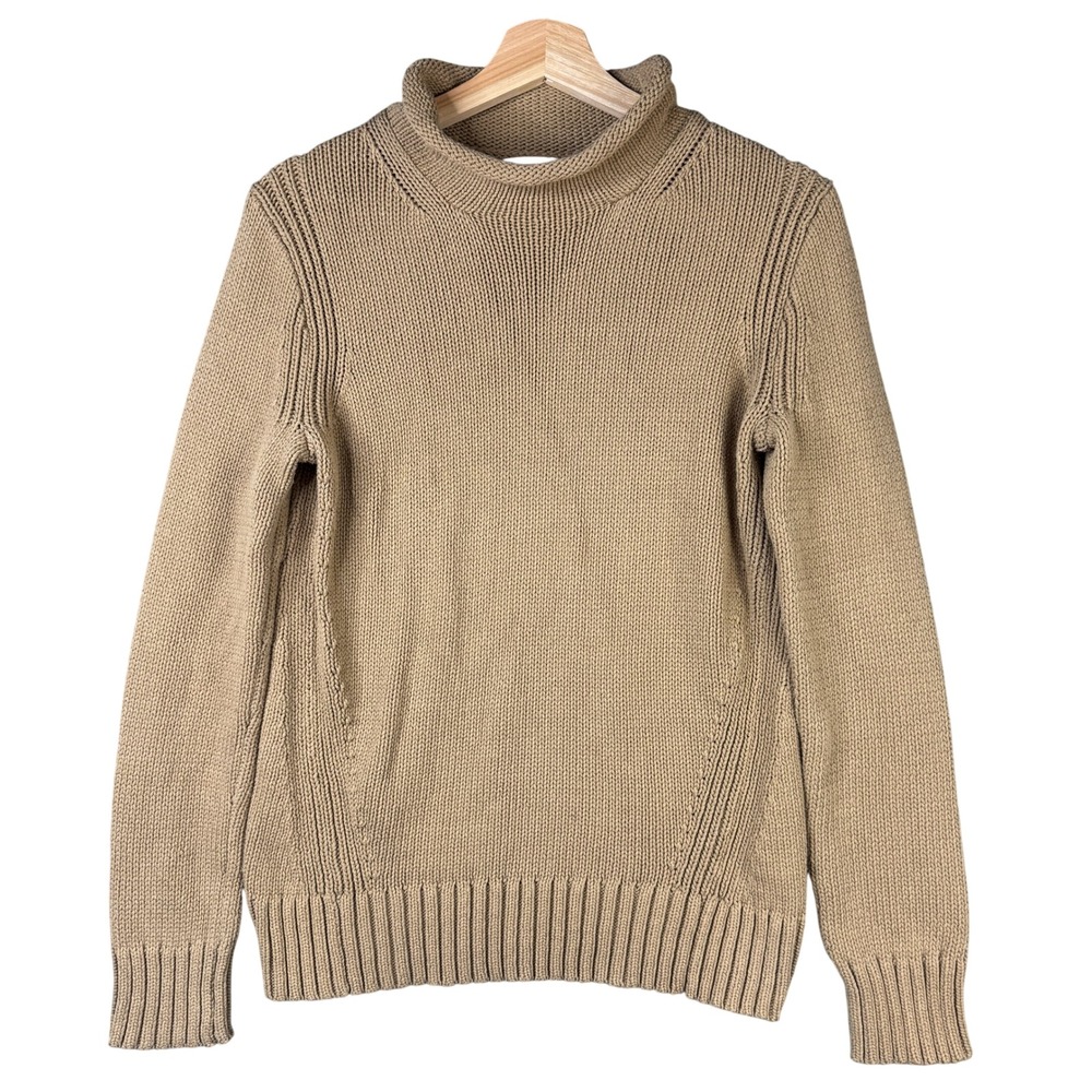 J.Crew 1988 Rollneck Sweater J0437 Tan Cotton Blend Chunky Knit Size XS
